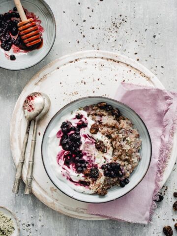 Healthy nutritious oatmeal with yogurt and fruit