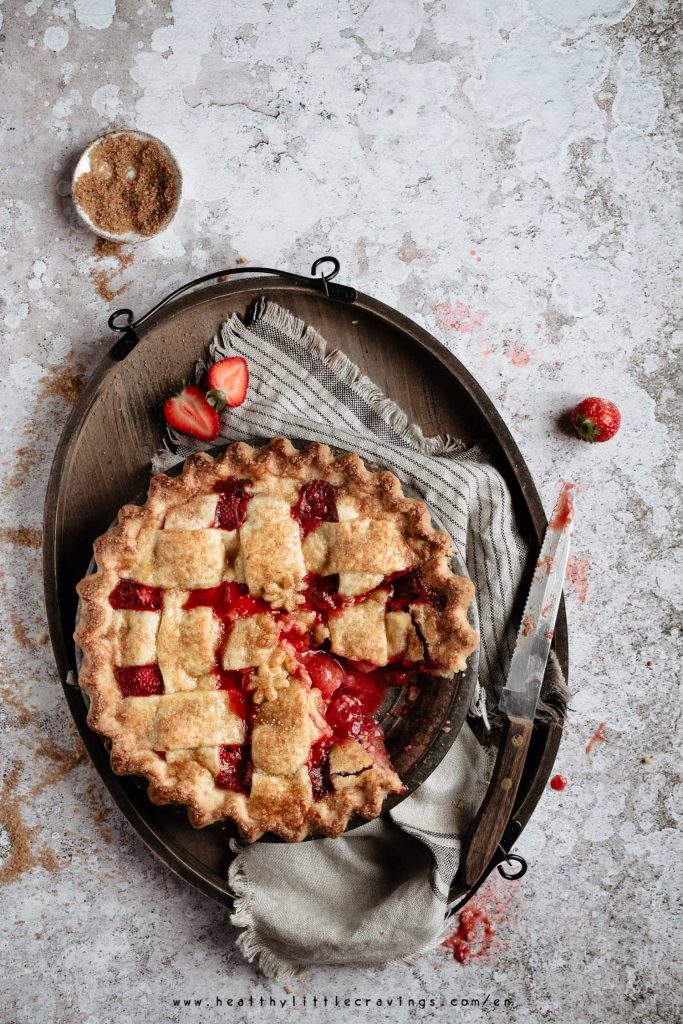 Delicious strawberry pie onto a tray ready to be served