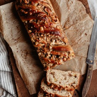 Homemade apple cinnamon babka on cutting board