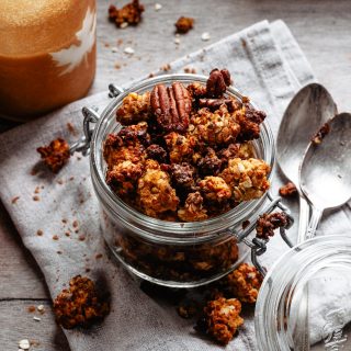 Pumpkin granola from scratch into a jar