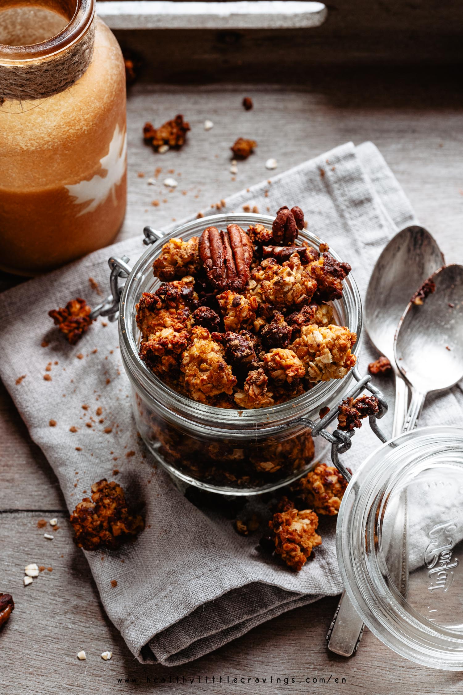 Pumpkin granola from scratch into a jar