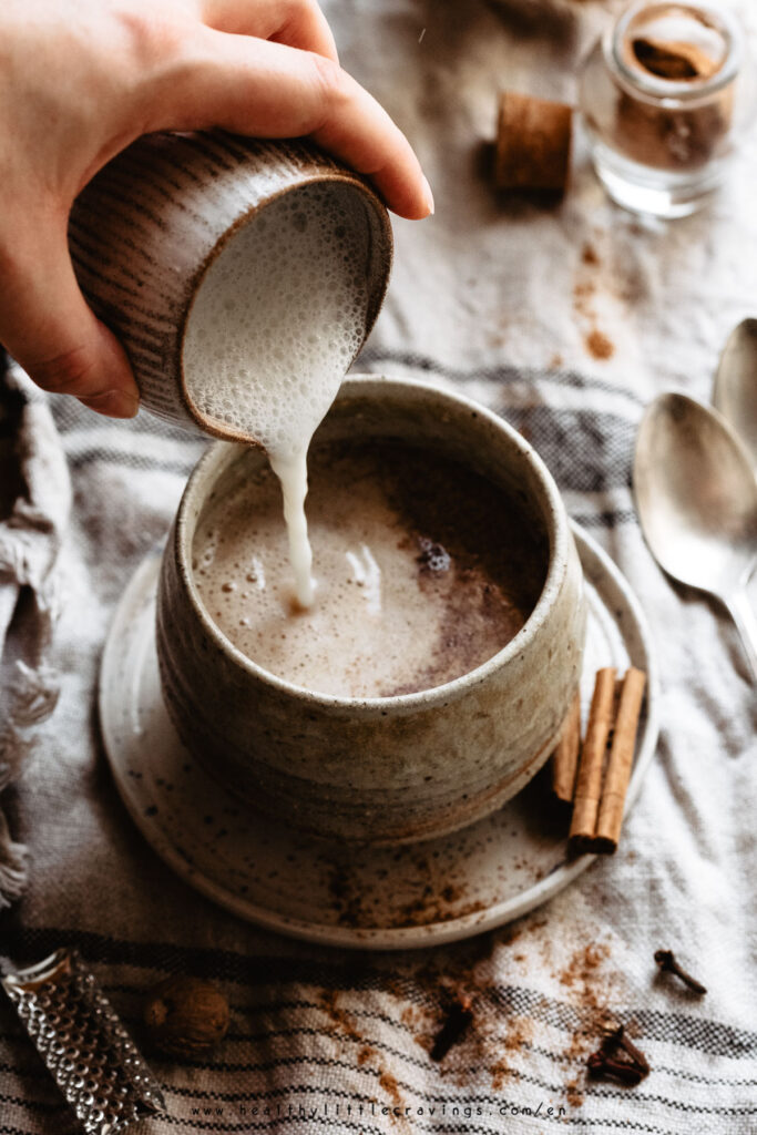 Pumpkin spice latte recipe. This recipe makes a delicious and nutritious hot drink for Fall season!