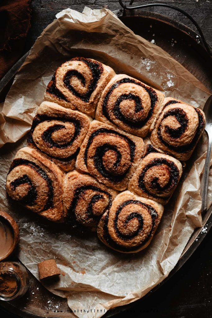 A tray with 9 healthy cinnamon rolls