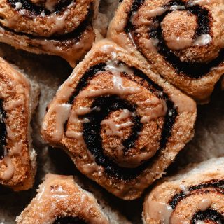 Macro shot of healthy cinnamon rolls with chocolate filling