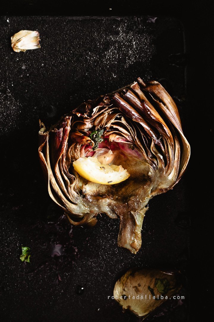 A single roasted artichoke halves