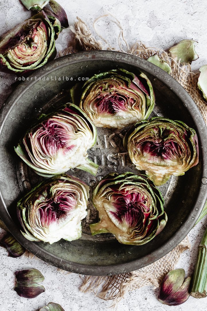 Artichokes divided in halves 