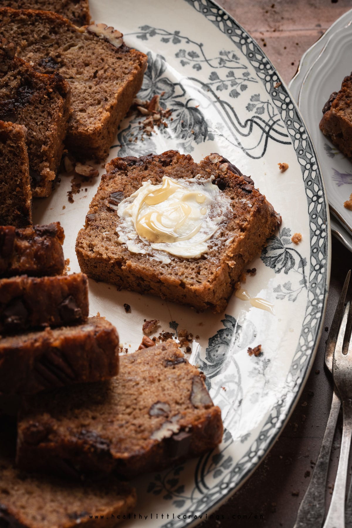 45° photo of moist banana bread recipe