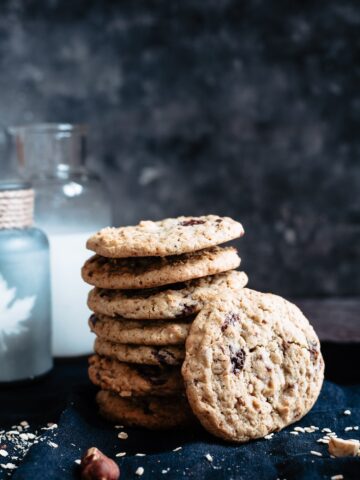 A stack of chewy choc chip cookies