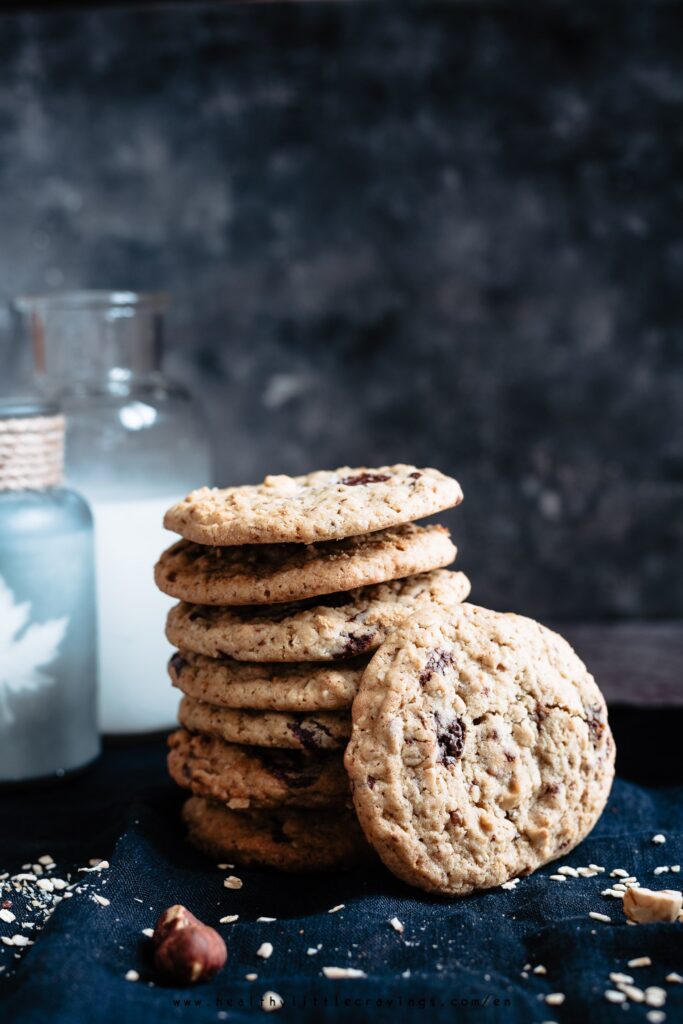 A stack of chewy choc chip cookies