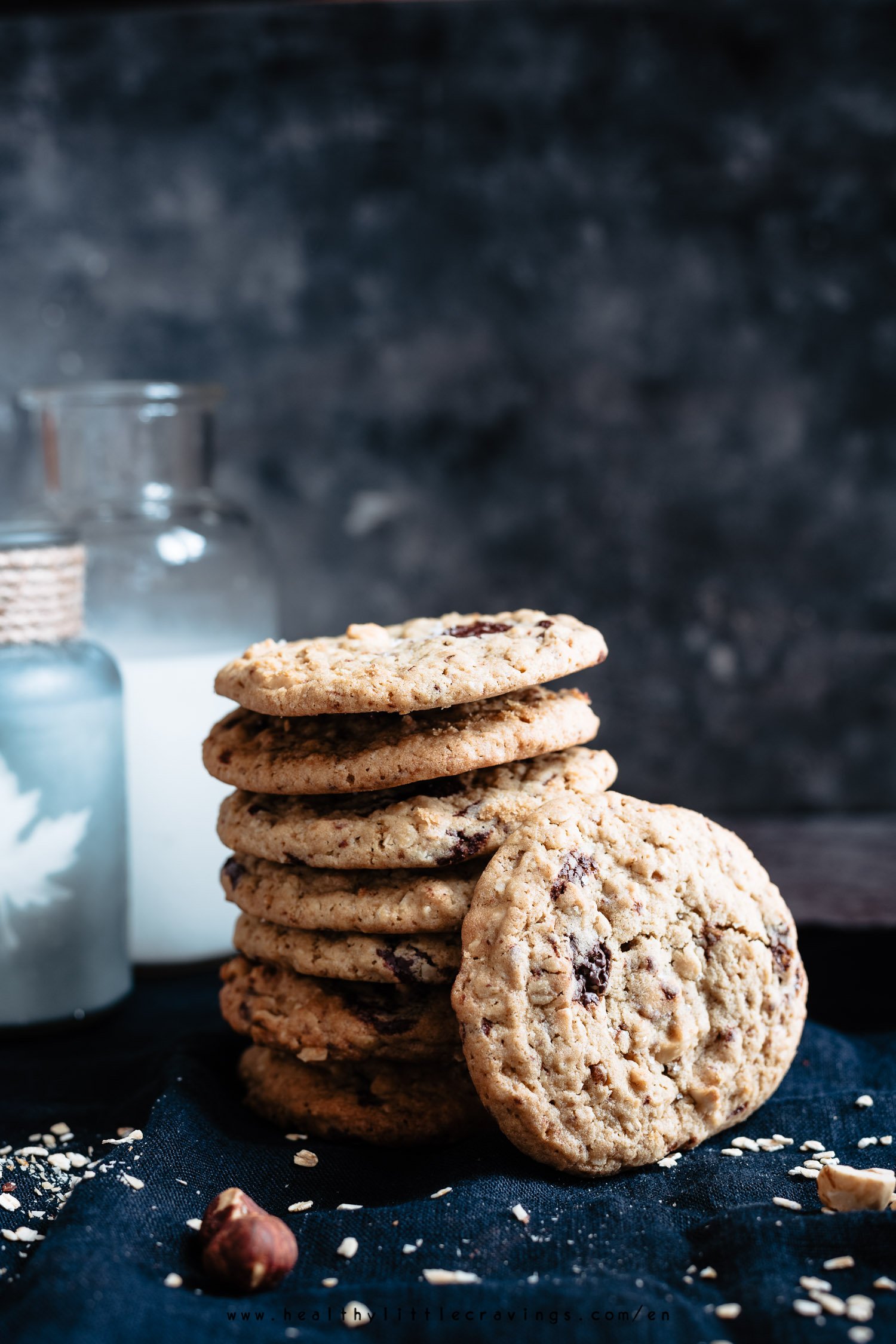 A stack of chewy choc chip cookies / soft and chewy chocolate chip cookie recipe