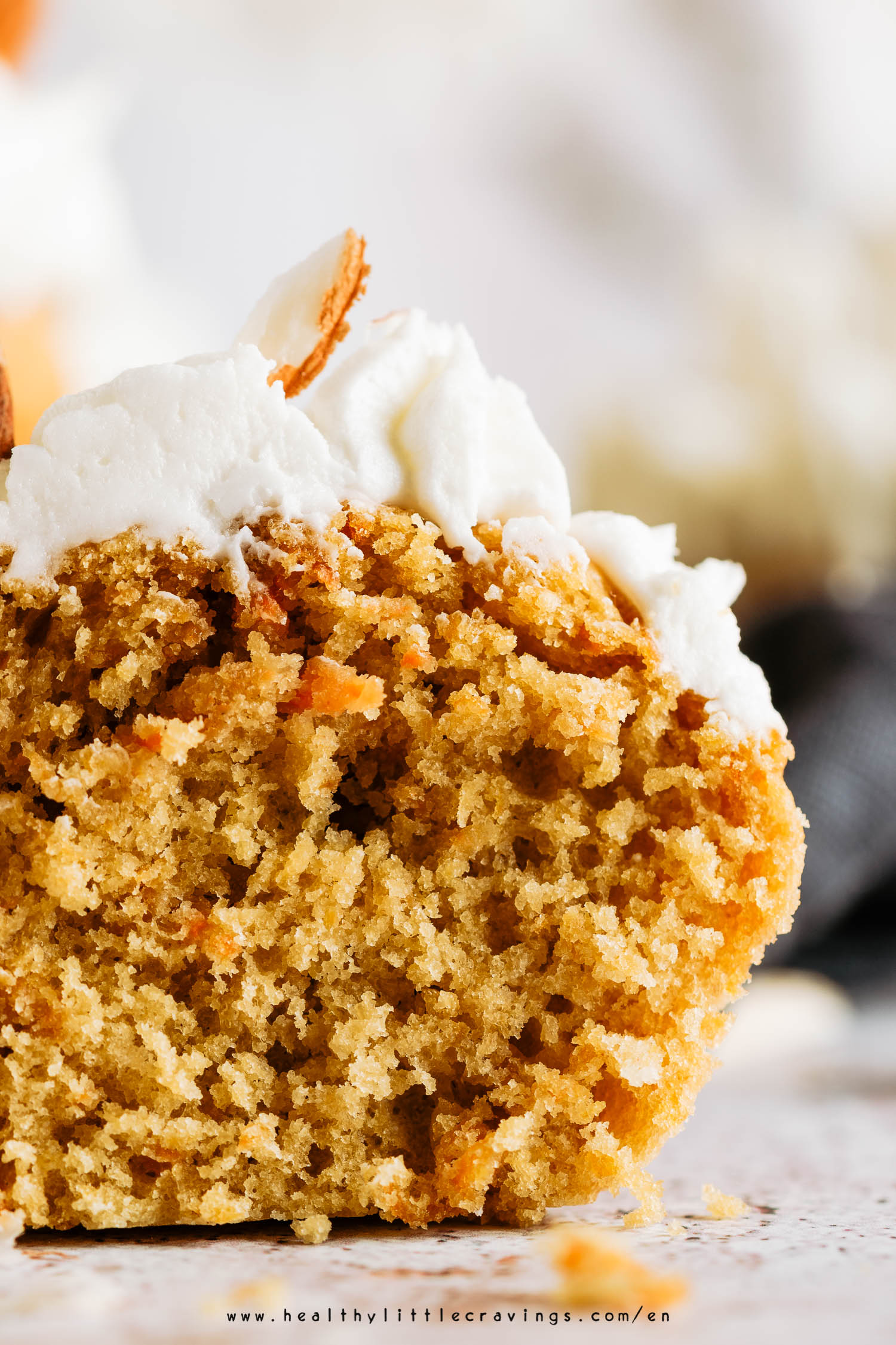 The texture of my easy healthy carrot cake cupcakes