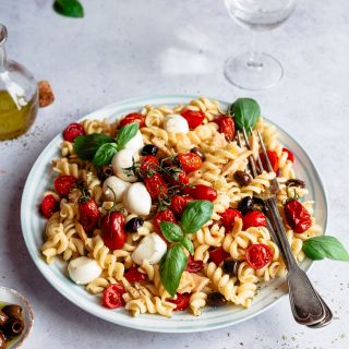 Close up shot of pasta salad