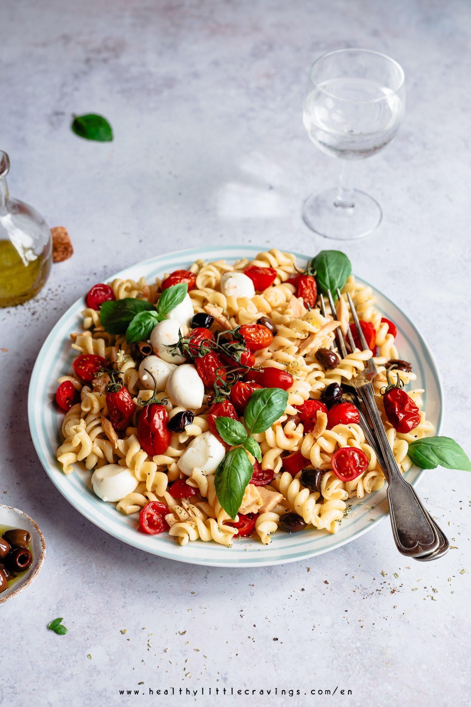 Close up shot of pasta salad