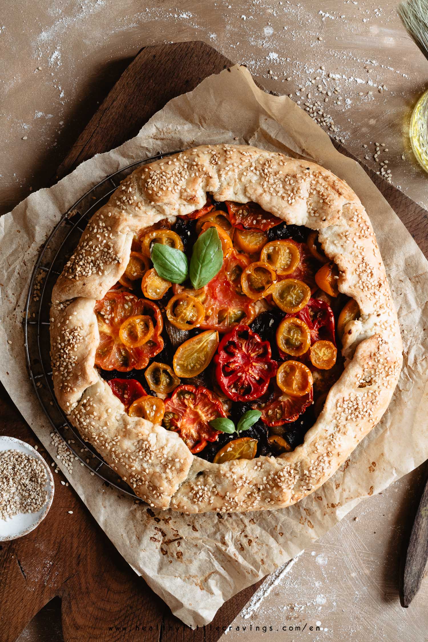 Tomato galette with caramelized onion and goat cheese