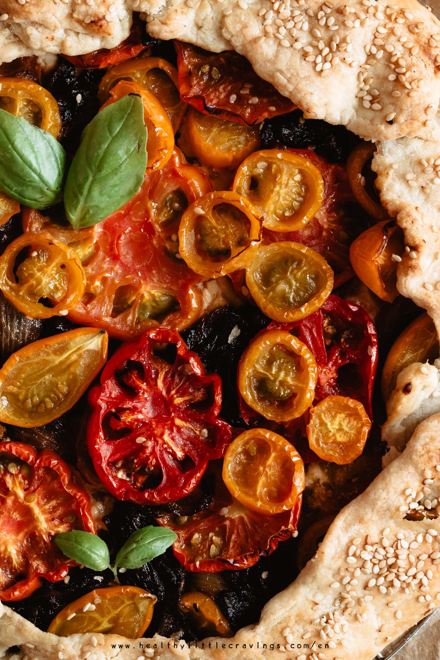 Macro shot of tomato galette and puff pastry