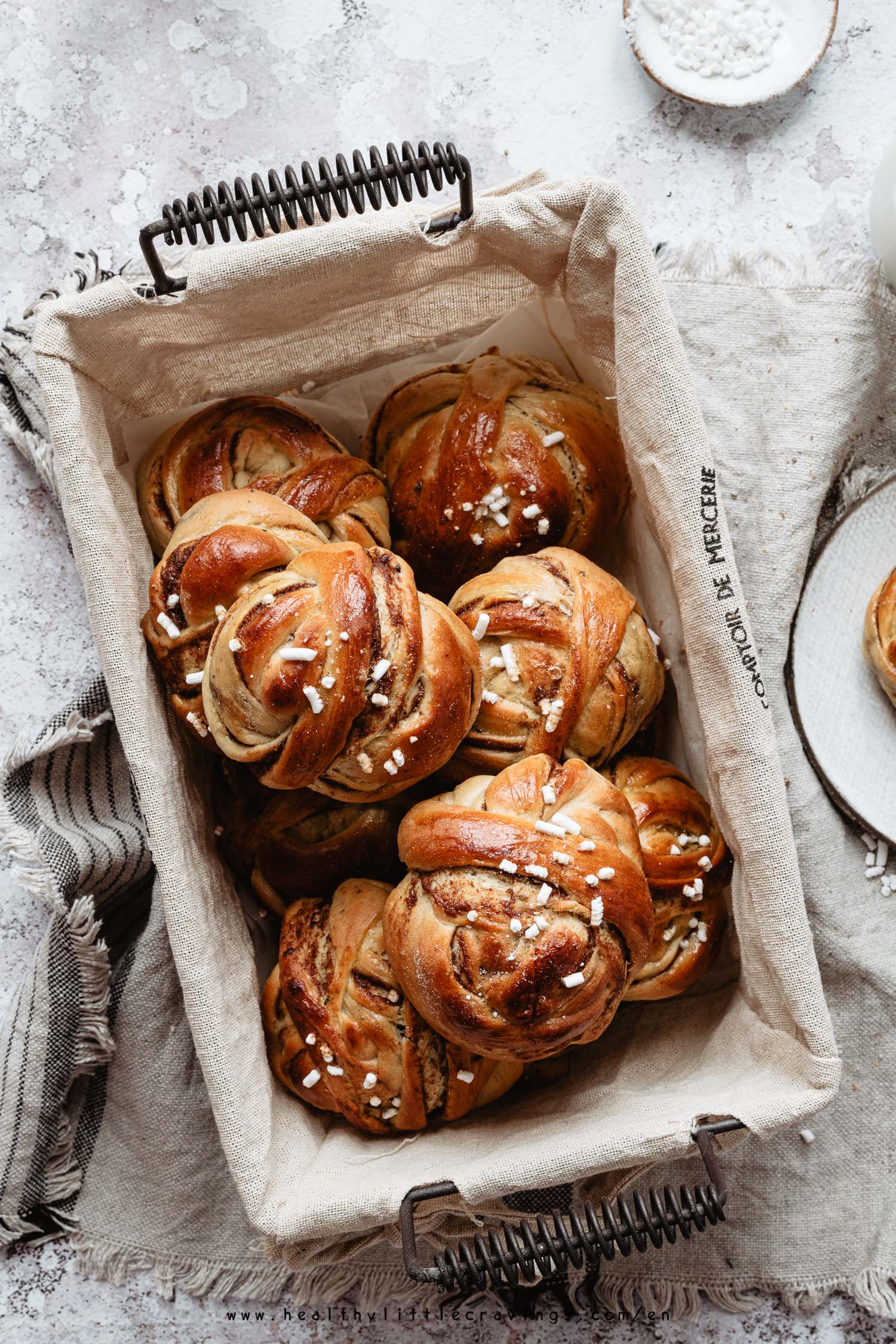 Swedish cardamom buns into a basket