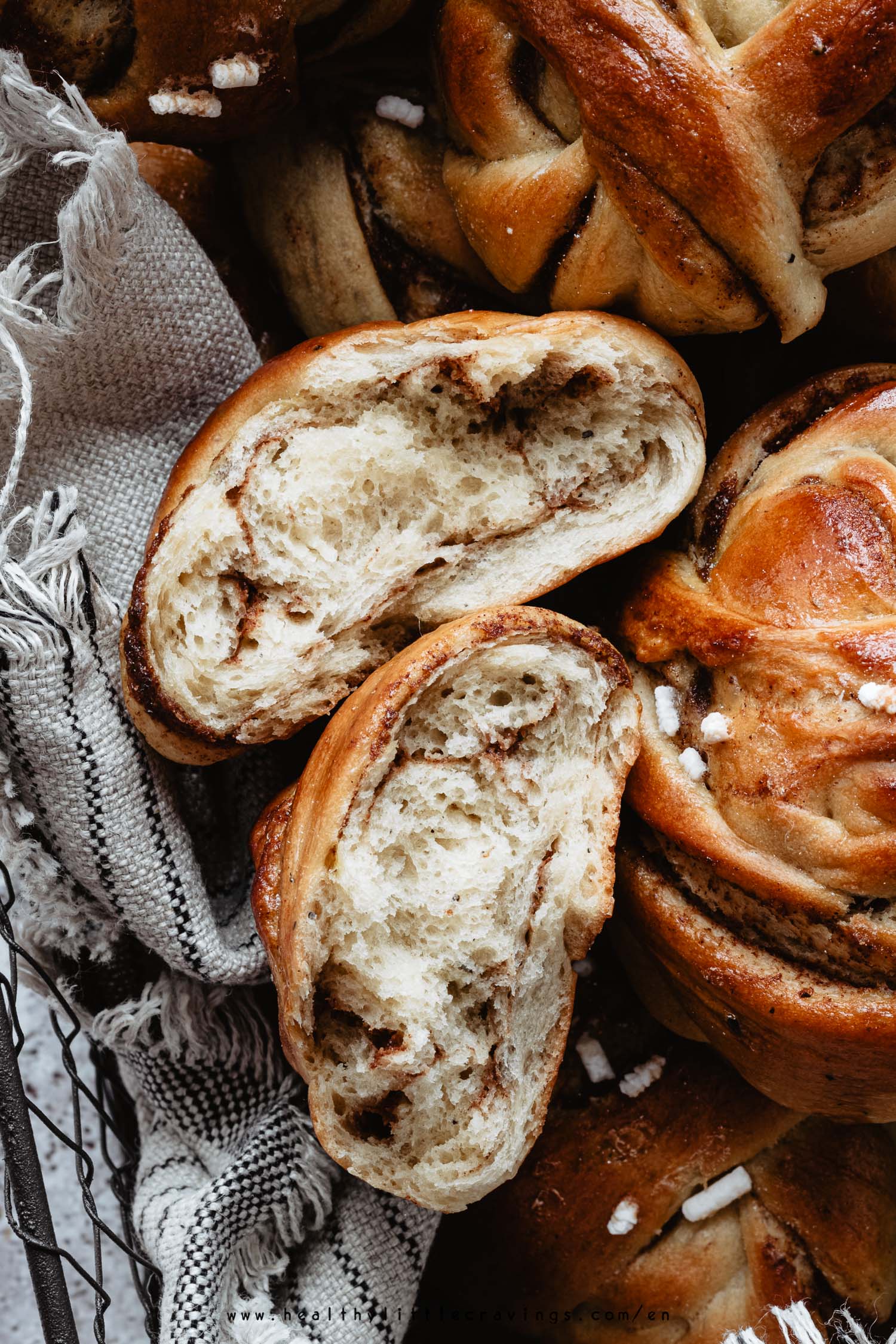 The inside of a cardamom cinnamon Swedish bun: fluffy and delicious