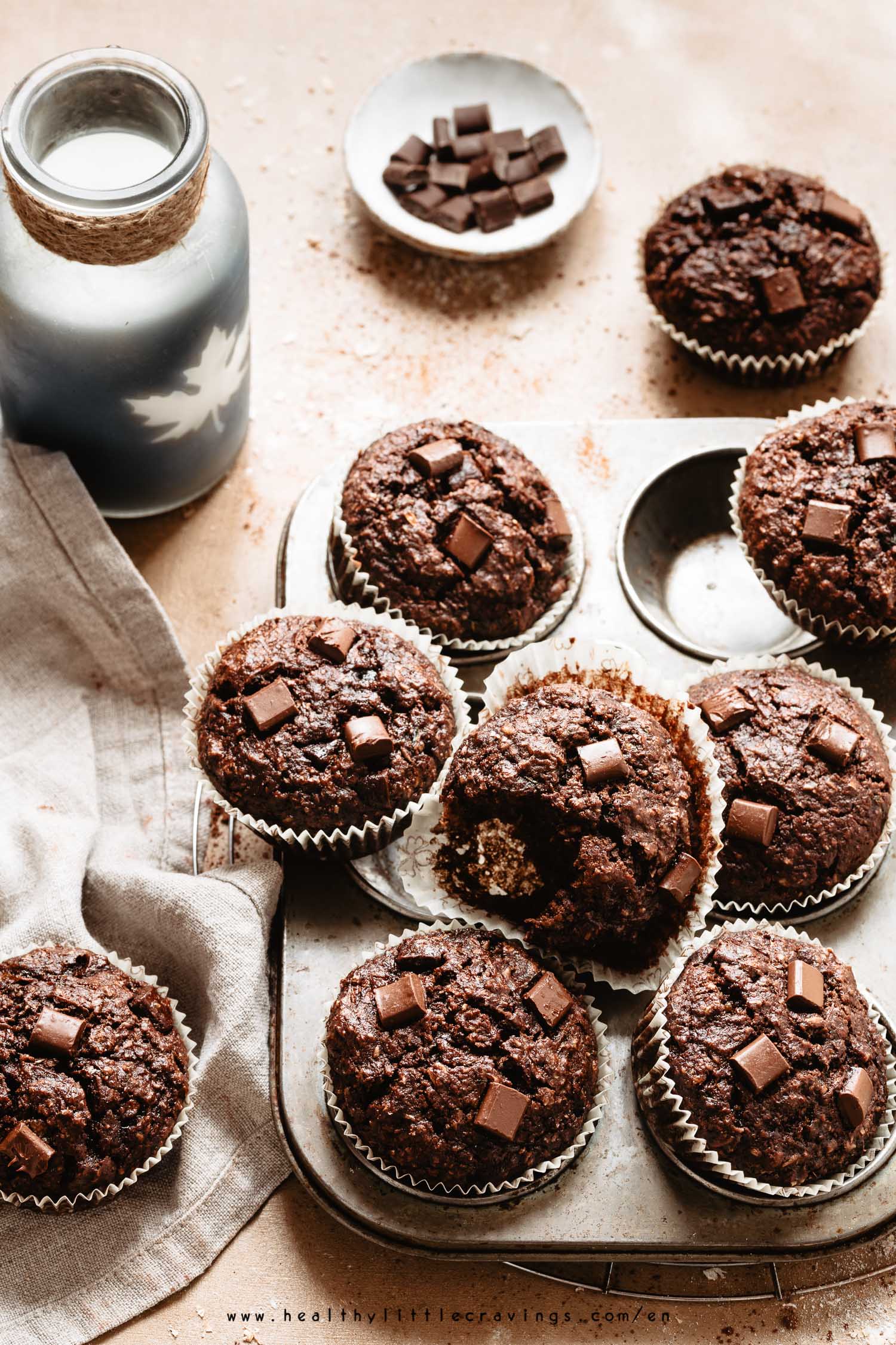 Backlight shot of chocolate zucchini muffins