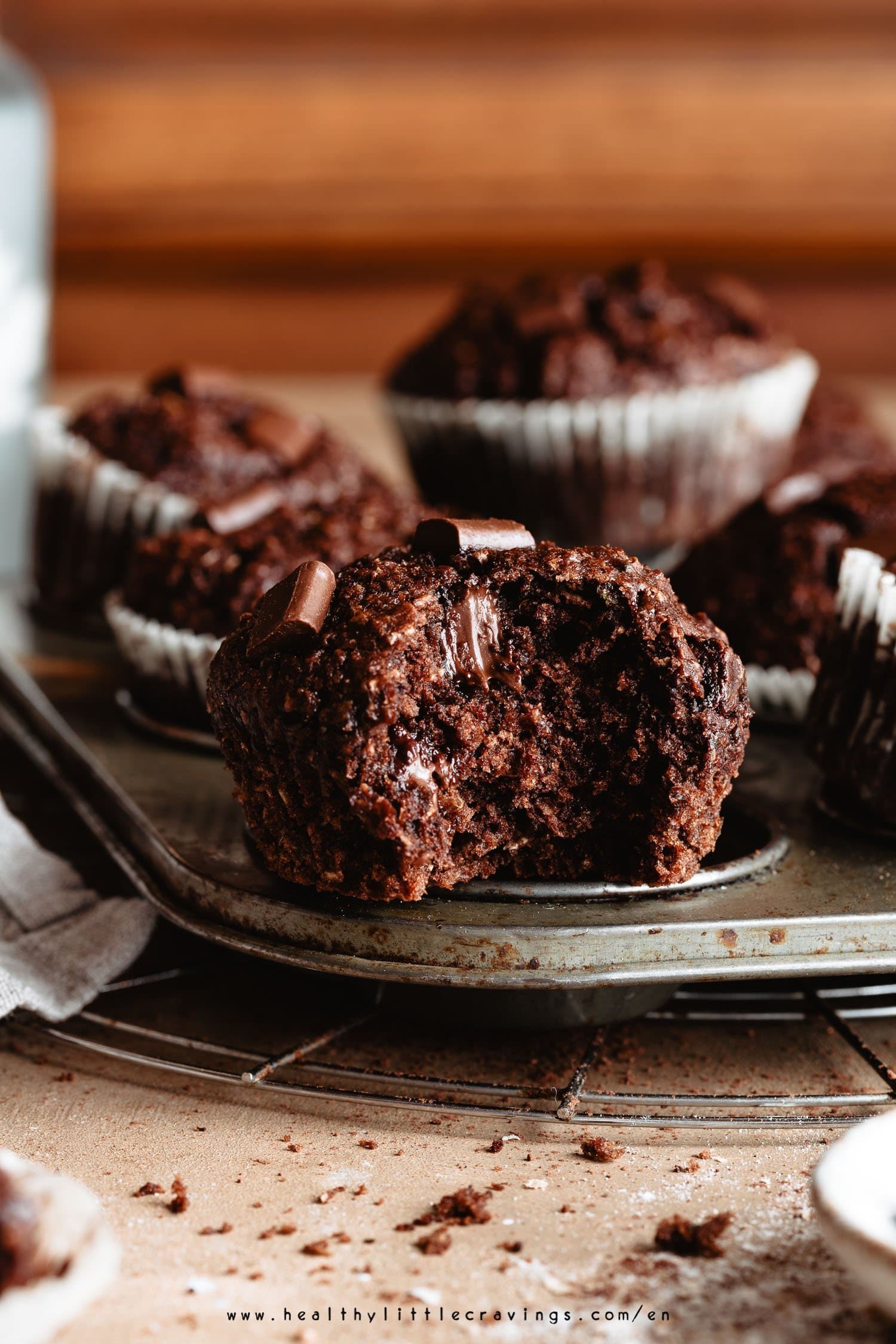 The inside of zucchini chocolate muffins