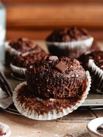 Close up of zucchini chocolate muffins.