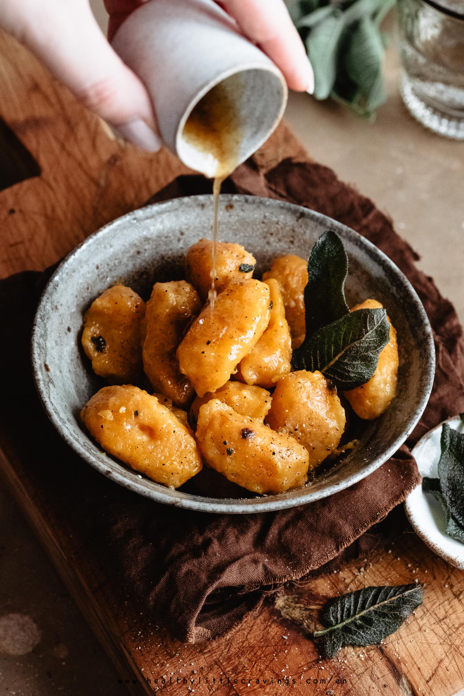 Pumpkin gnocchi into a bowl