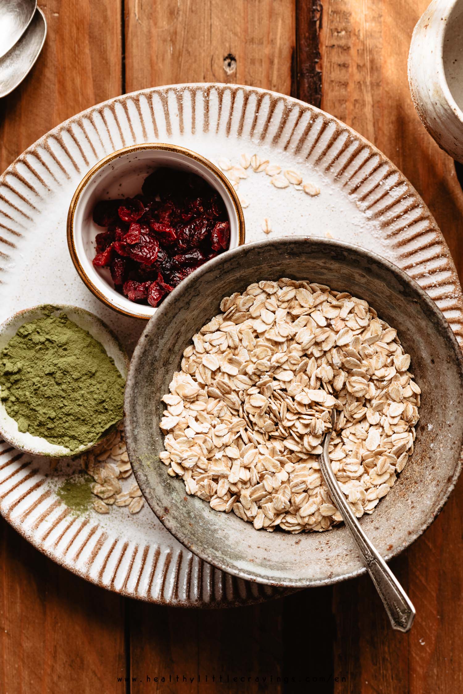 Ingredients for simple and quick matcha granola