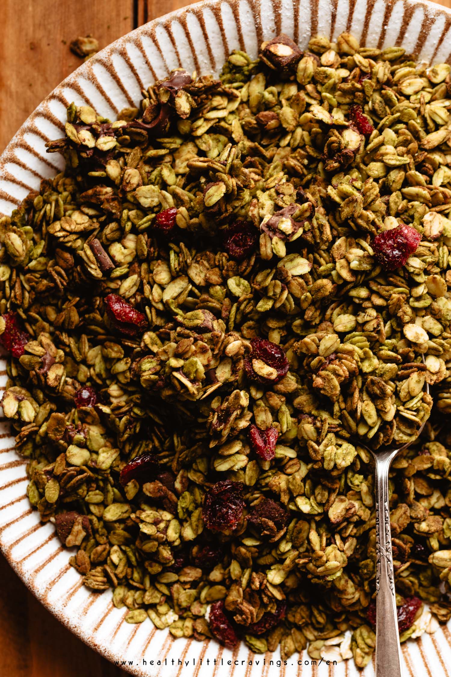 Matcha granola just right out of the oven