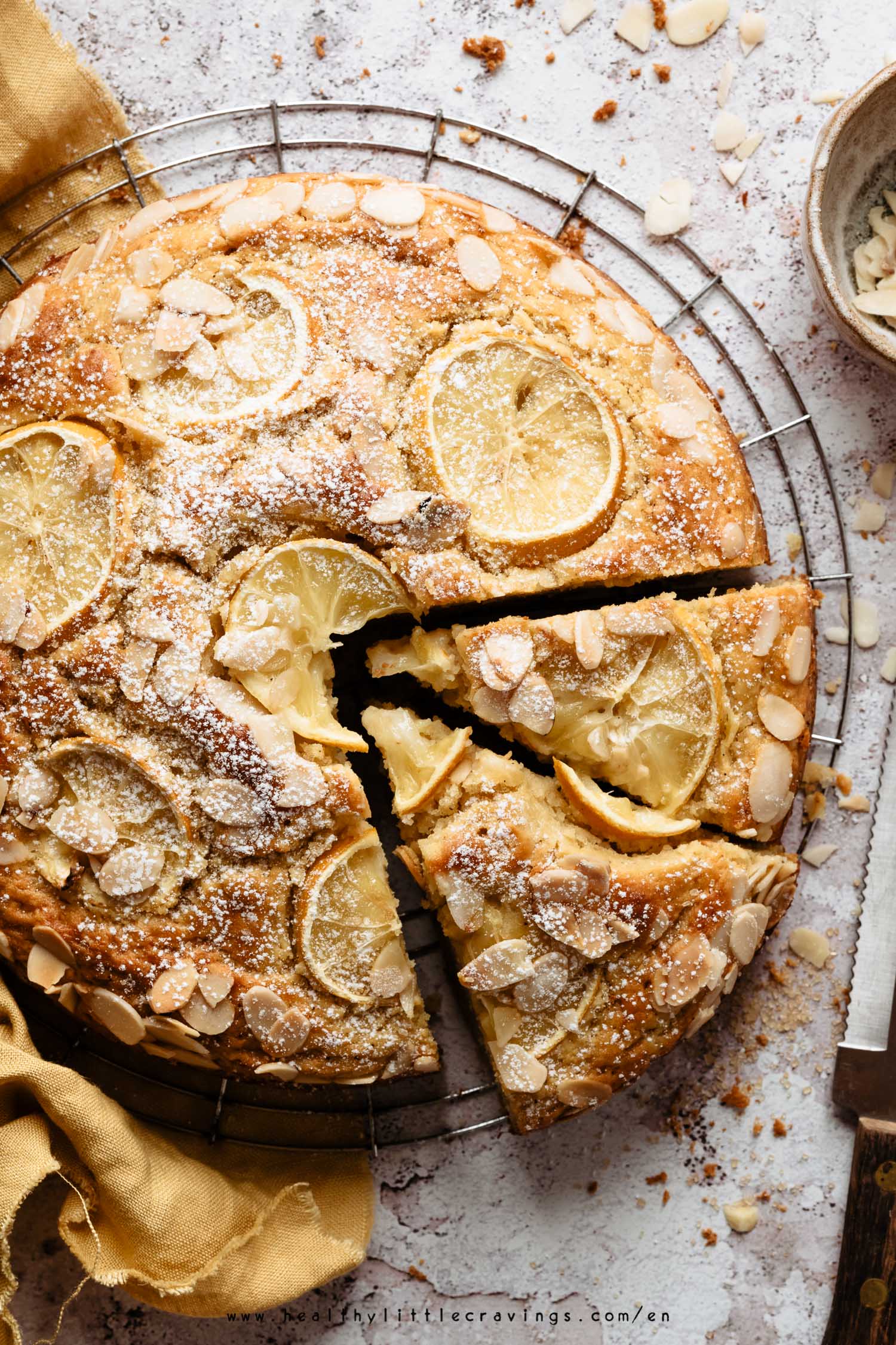 Sliced cake on cooling rack