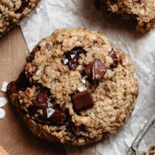 Close up of banana bread cookie with chocolate