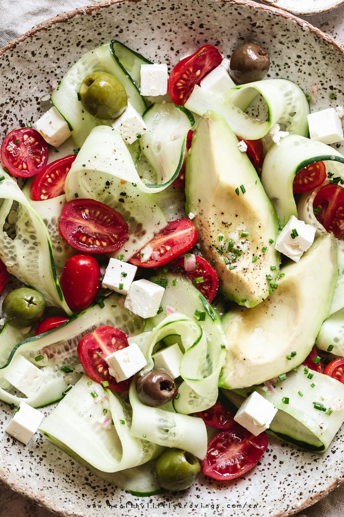 cucumber feta tomato salad macro photo