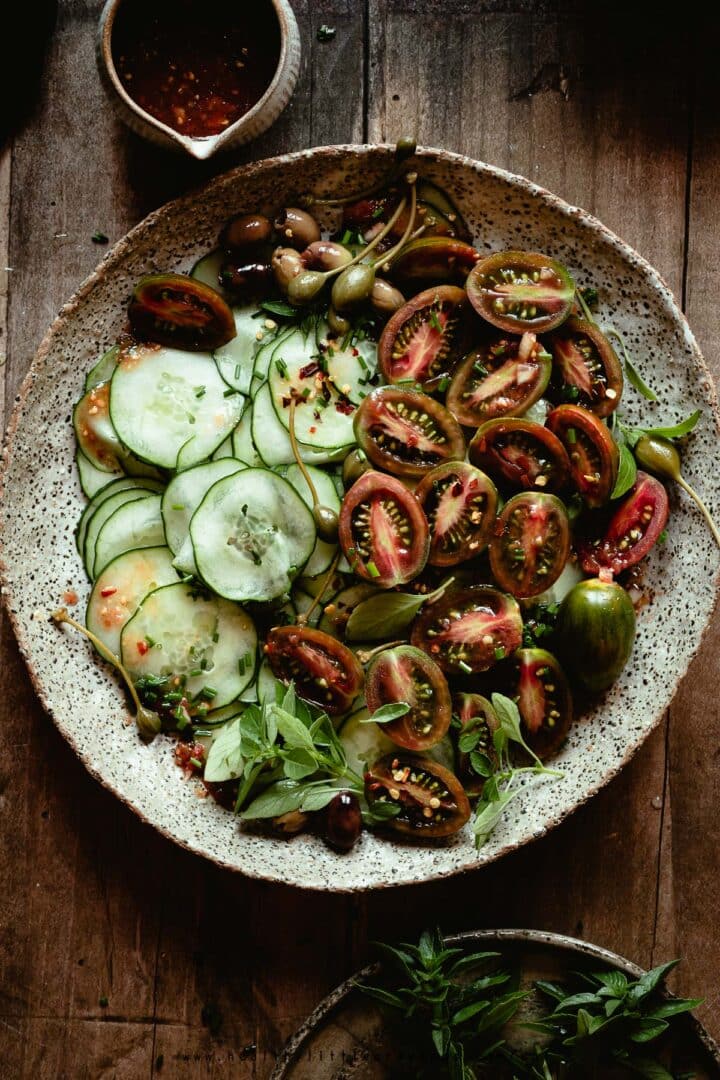 Vegan Cucumber Salad With Tomatoes And Spicy Vinaigrette