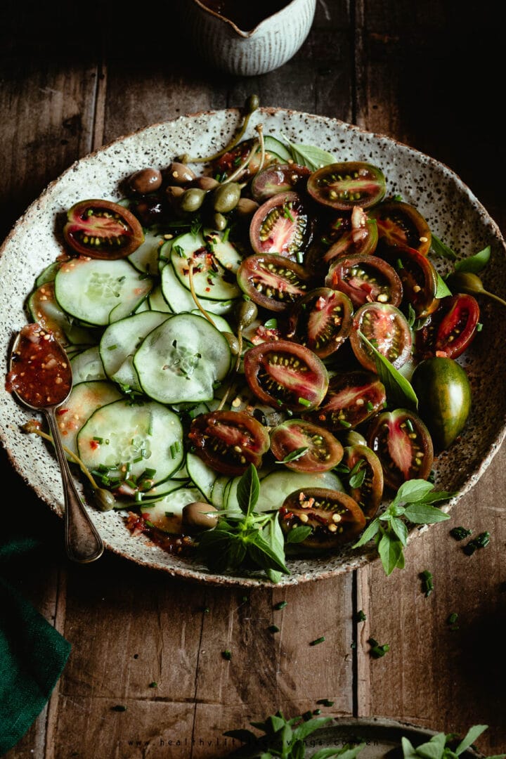 Vegan Cucumber Salad With Tomatoes And Spicy Vinaigrette