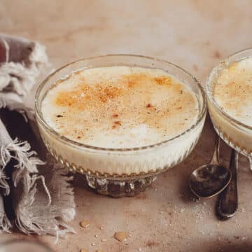 A delicious vanilla pudding without eggs into a glass.
