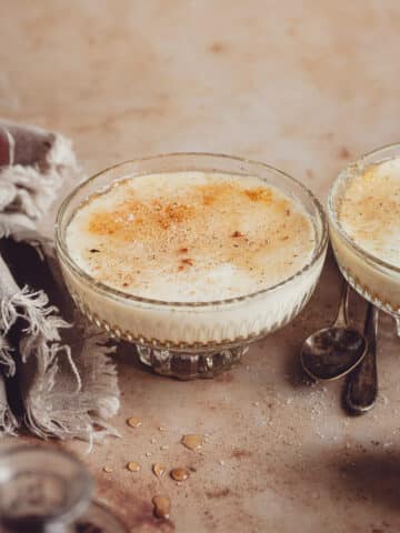 A delicious vanilla pudding without eggs into a glass.